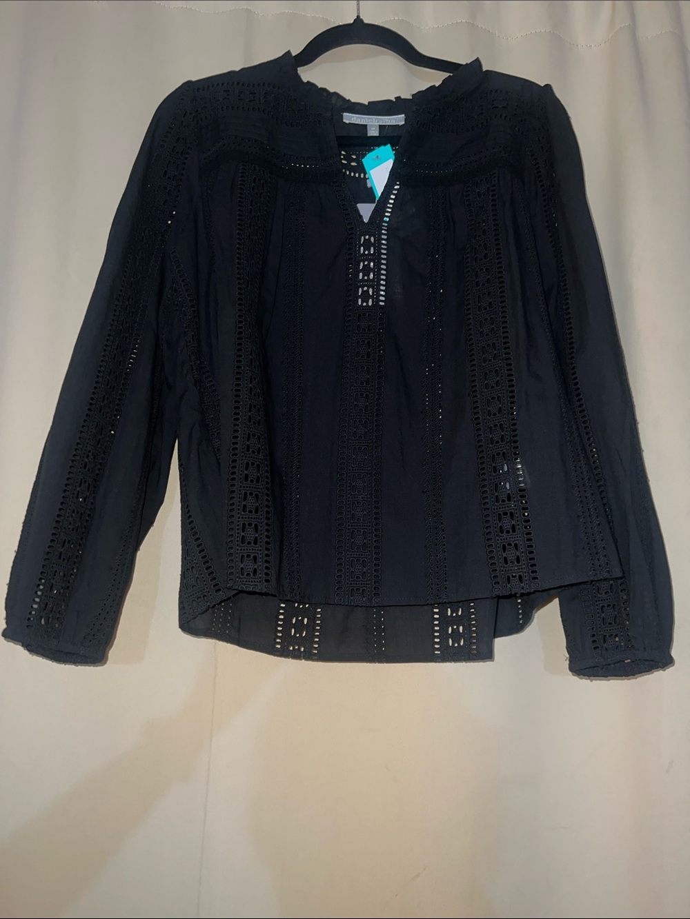 Daniel Rainn Black Eyelet Long Sleeve Blouse